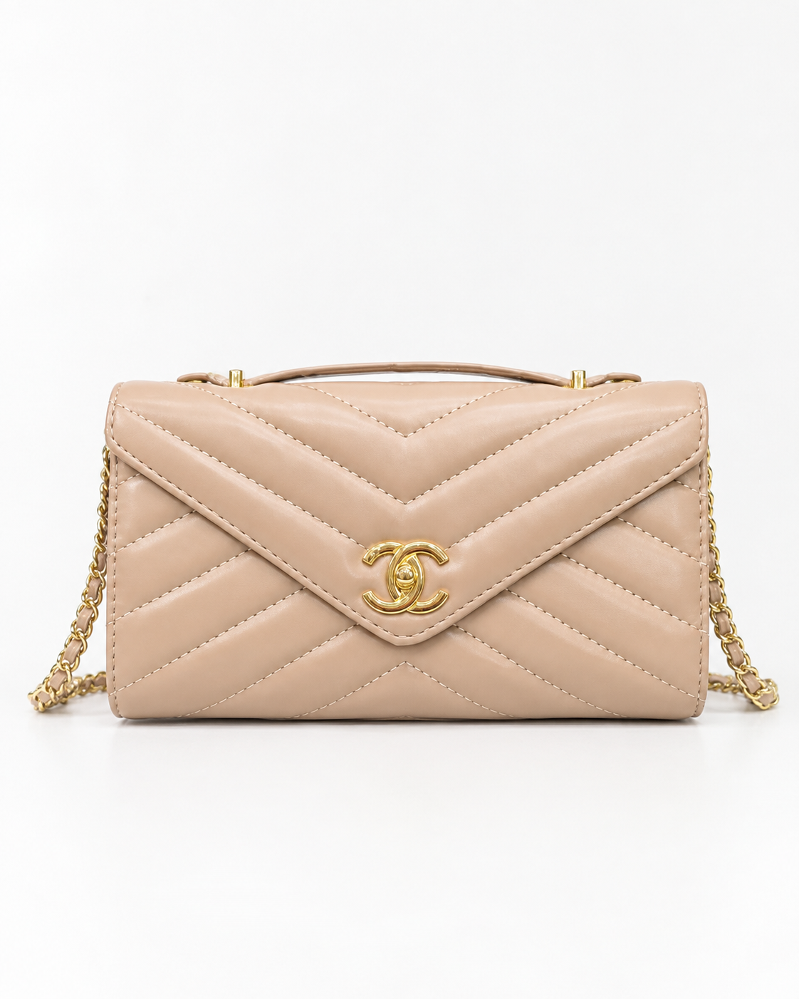 Chanel Lambskin Chevron Quilted Top Handle Envelope Clutch