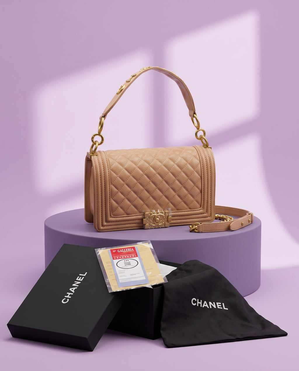 Chanel Beige Quilted Caviar Leather Medium Boy Flap Bag