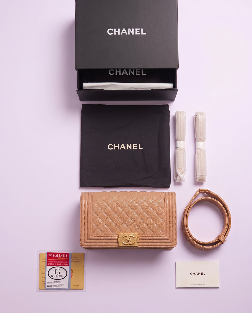Chanel Beige Quilted Caviar Leather Medium Boy Flap Bag