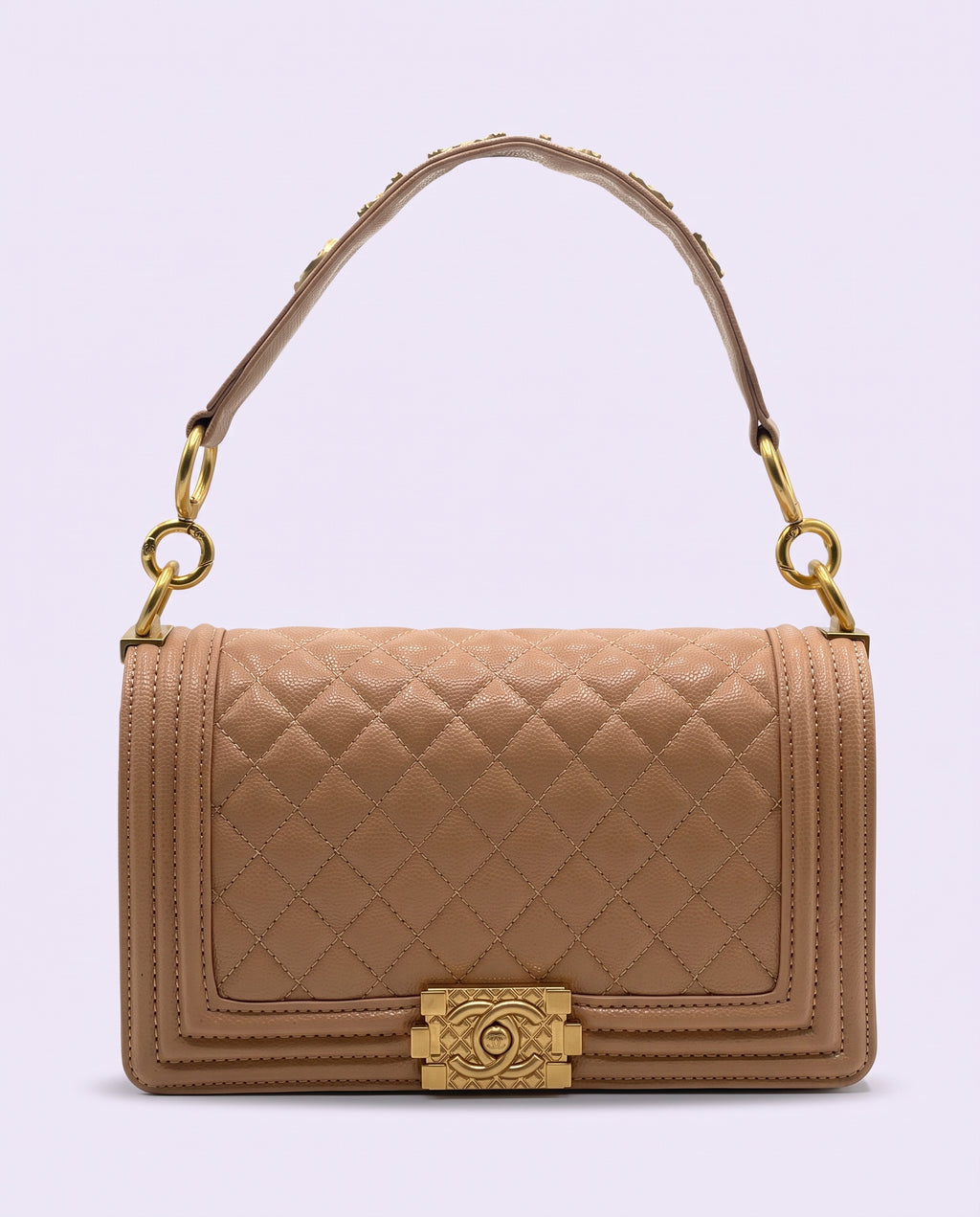 Chanel Beige Quilted Caviar Leather Medium Boy Flap Bag