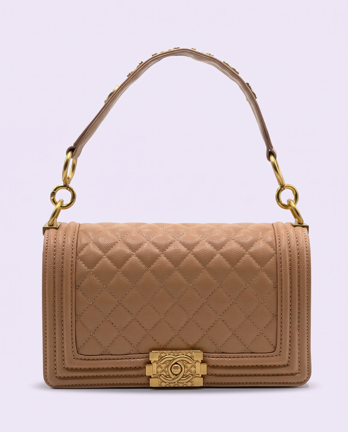 Chanel Beige Quilted Caviar Leather Medium Boy Flap Bag