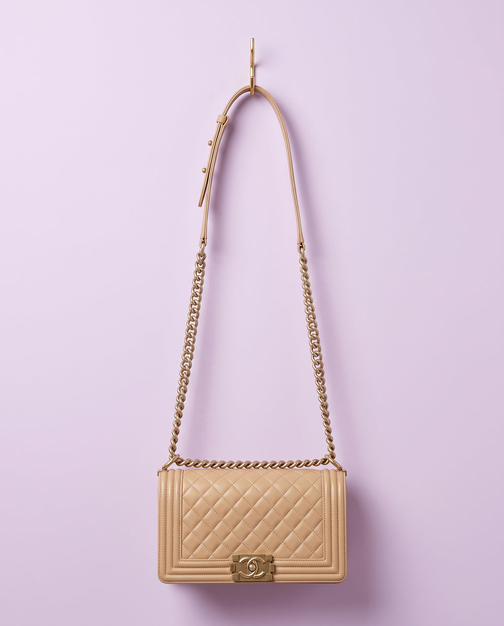 Chanel Beige Quilted Caviar Leather Medium Boy Flap Bag