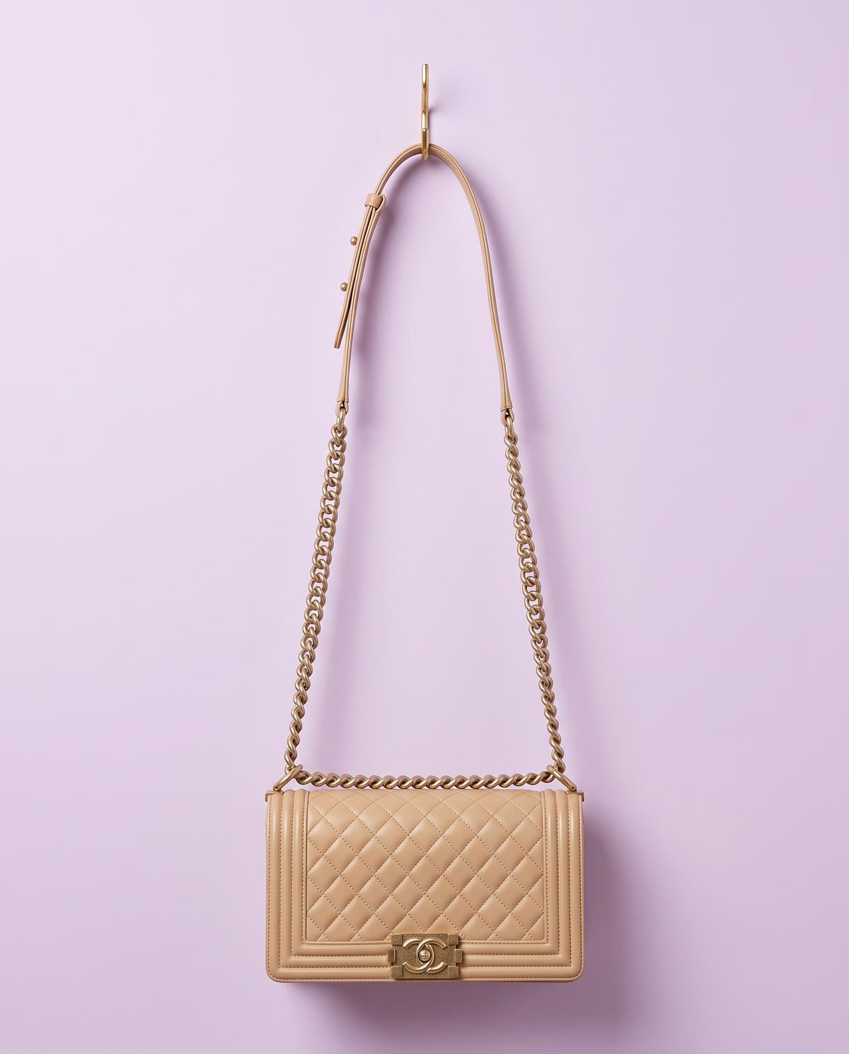 Chanel Beige Quilted Caviar Leather Medium Boy Flap Bag